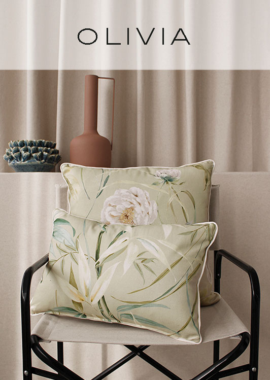 Estampado industrial textil floral en la colección Olivia de Castilla Textil. Crea ambientes elegantes y llenos de encanto de telas algodón estampadas.